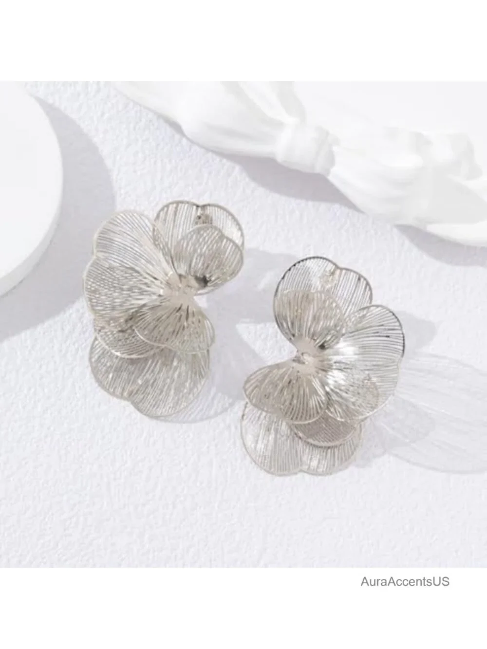 Layered 3D Flower Statement Drop Earrings for Women Lightweight Hypoallergenic